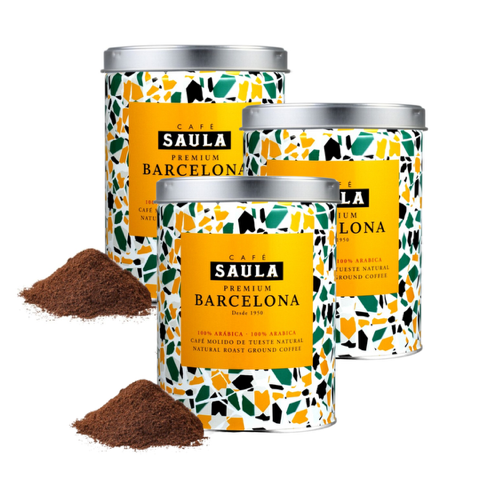 Pack 2+1 Café Molido Grande Espresso Premium Barcelona Lata 250g Saula