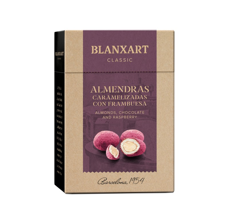 Almendras caramerlizadas con frambuesa 100g Blanxart