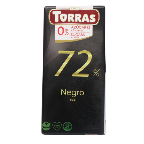 Chocolate Negro 72% s/azúcares 75g Torras