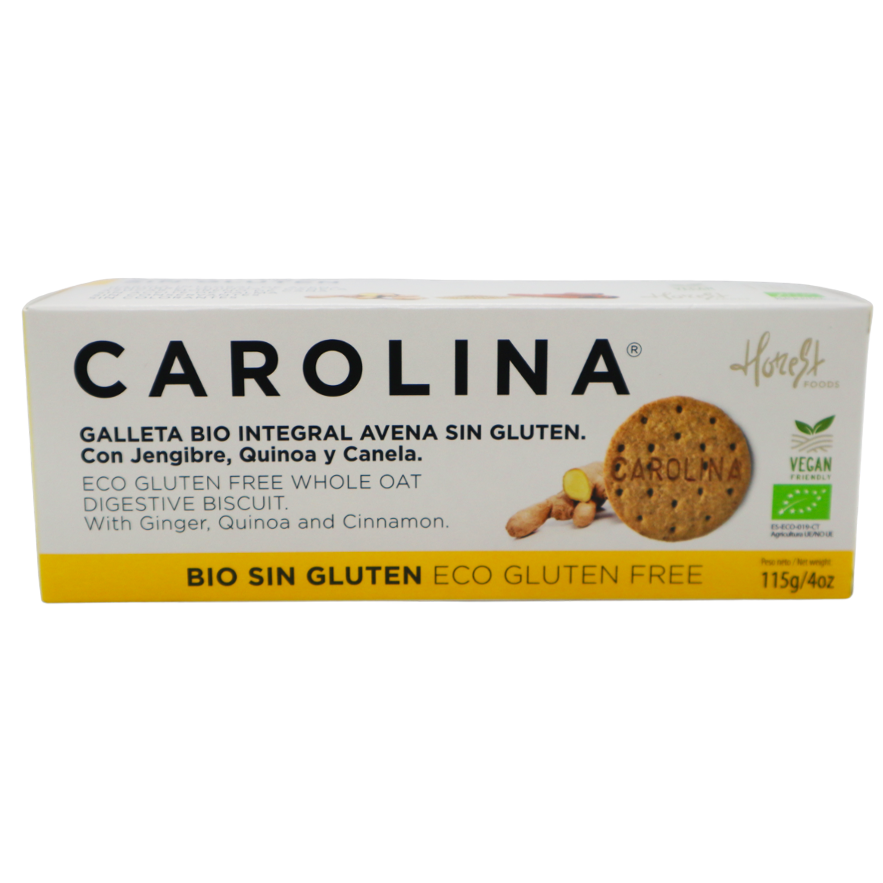 Galleta Avena, Jengibre y Canela S/Gluten Bio 115g Carolina