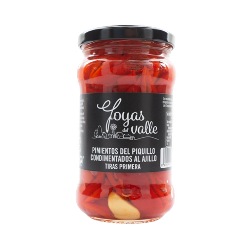 Pimientos del Piquillo Tiras con Ajo 220g Joyas del Valle