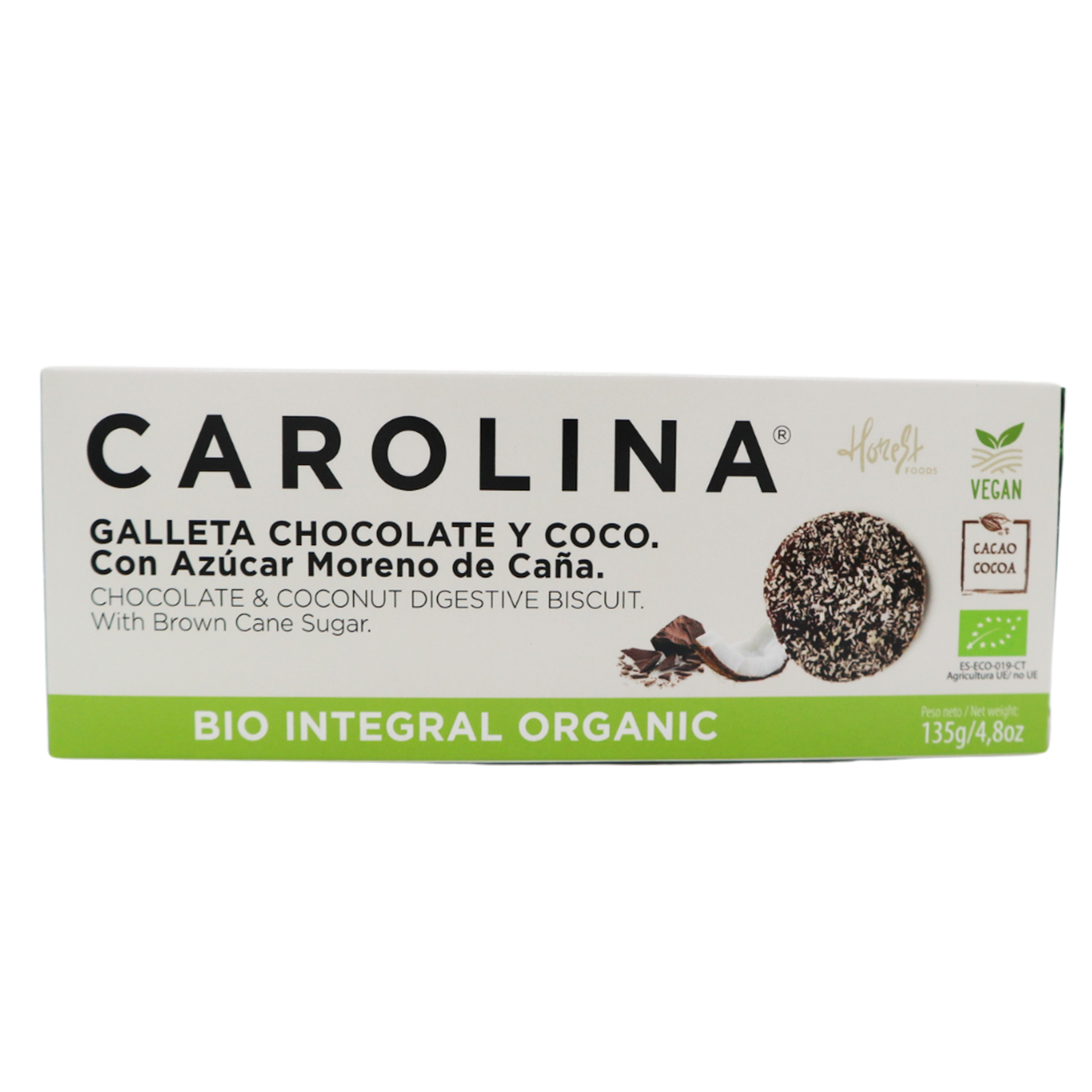 Galeta Integral Digestive Xocolata i Coco Bio 135g Carolina