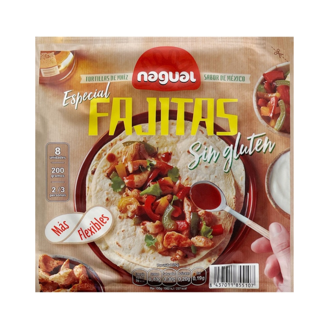 Tortilla de Maíz Fajitas S/Gluten 8u Nagual